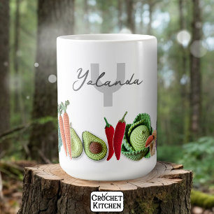 Colourful Crochet Vegetable Sticker Collage Name Coffee Mug