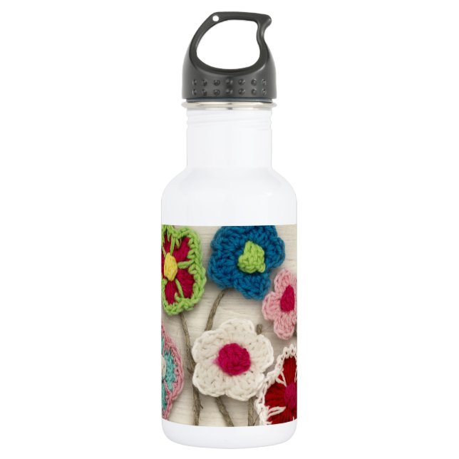 colourful crocheted flowers 532 ml water bottle (Front)
