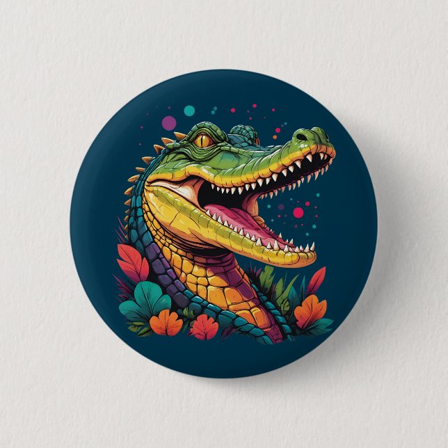 Colourful Crocodile Portrait 6 Cm Round Badge (Front)