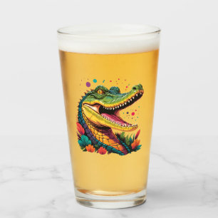 Colourful Crocodile Portrait Glass