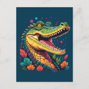 Colourful Crocodile Portrait Postcard
