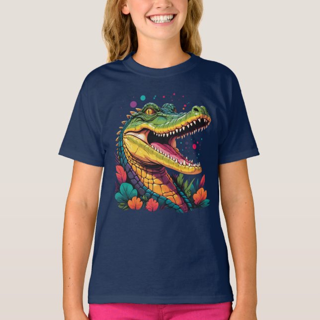 Colourful Crocodile Portrait T-Shirt (Front)