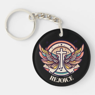 Colourful Cross Agnel Wings Rejoice Key Ring