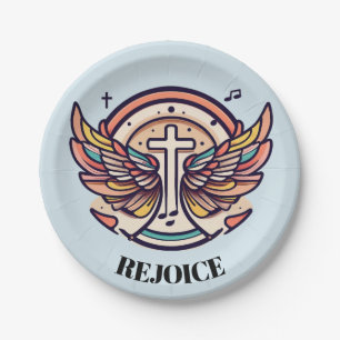 Colourful Cross Agnel Wings Rejoice Paper Plate