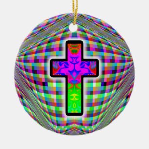 Colourful Cross on a Magic Background Ceramic Tree Decoration