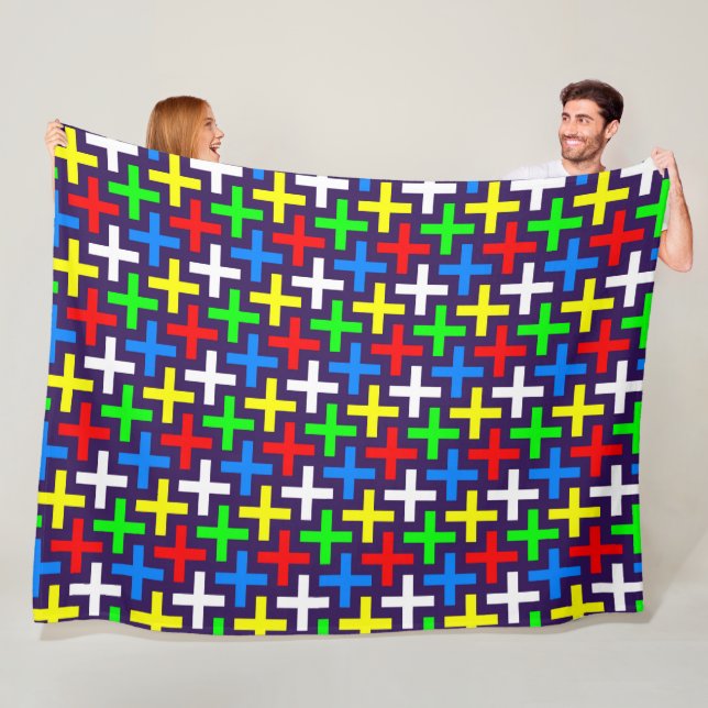 Colourful crosses pattern fleece blanket (In Situ)