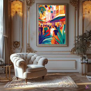 Colourful Crowded Street in Fauvist Style Canvas Print