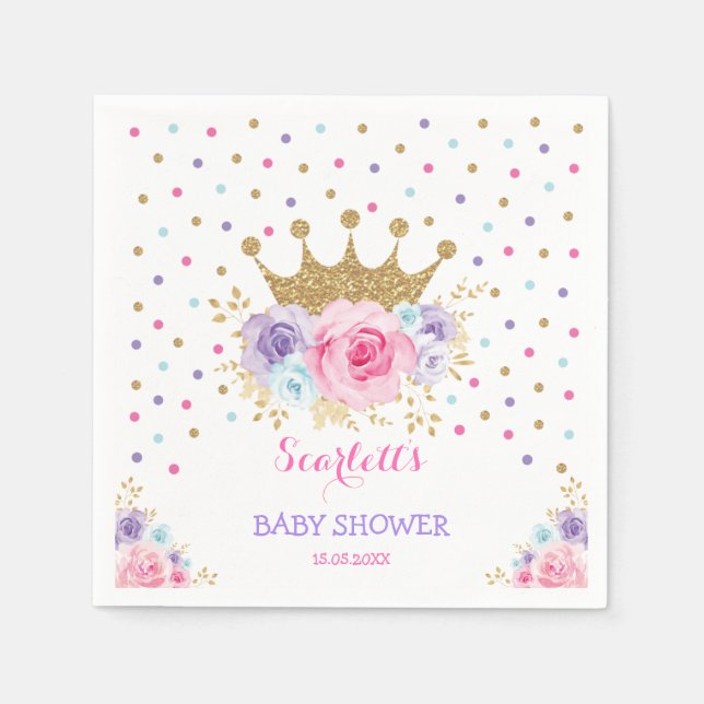 Colourful Crown Princess Royal Baby Shower Girl Napkin (Front)