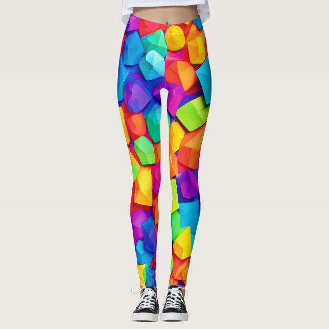 Colourful Crystal Shapes Art Leggings (Front)