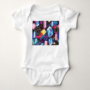Colourful crystals, dark abstract background baby bodysuit