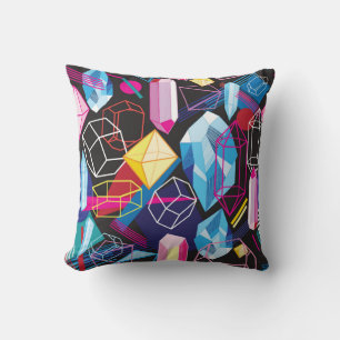 Colourful crystals, dark abstract background cushion