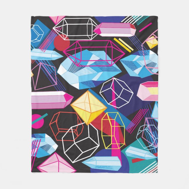 Colourful crystals, dark abstract background fleece blanket (Front)