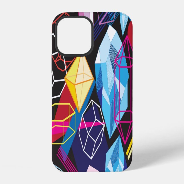 Colourful crystals, dark abstract background iPhone case (Back)