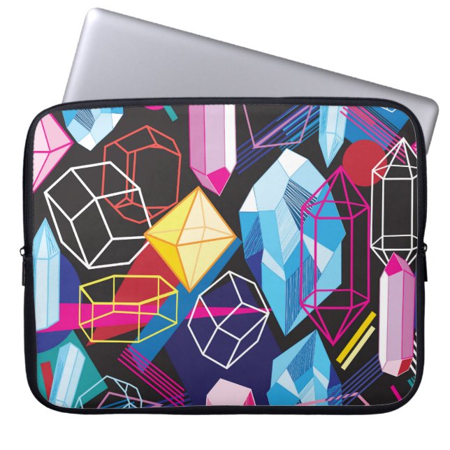 Colourful crystals, dark abstract background laptop sleeve (Front)