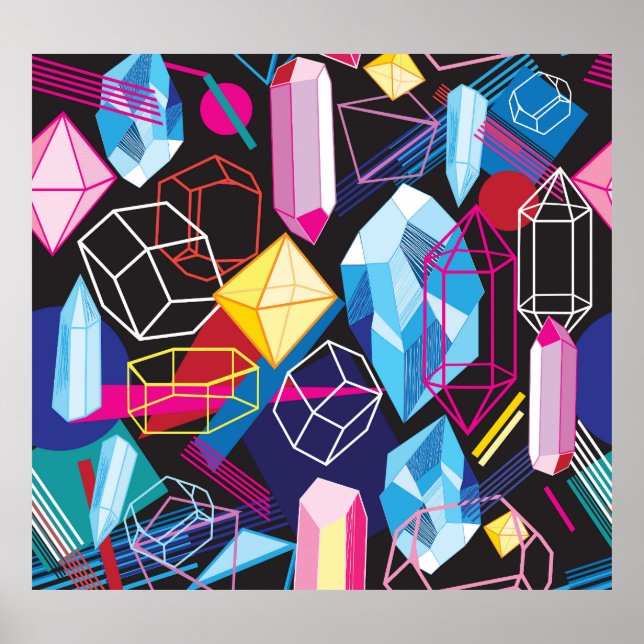Colourful crystals, dark abstract background poster (Front)
