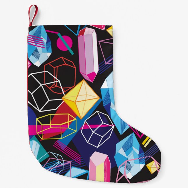 Colourful crystals, dark abstract background small christmas stocking (Front)