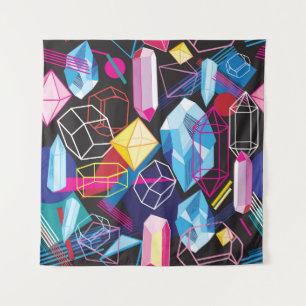 Colourful crystals, dark abstract background tapestry