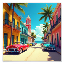 Colourful Cuban Street with Classic Cars