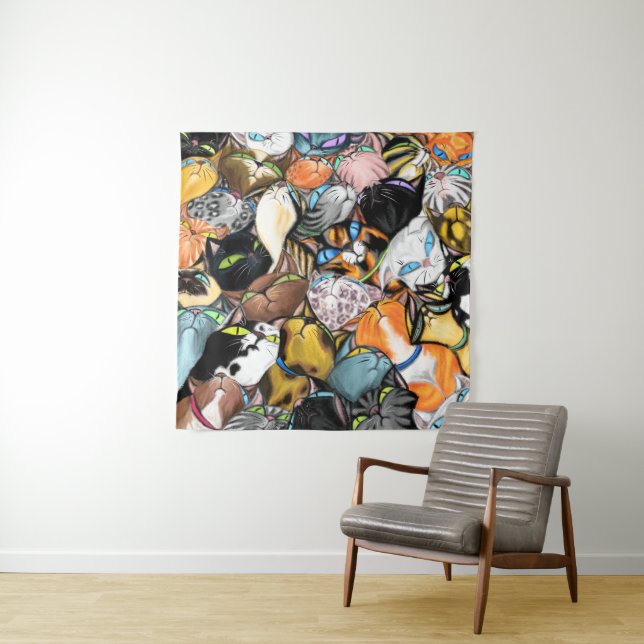 Colourful Cuddling Cats Tapestry - Painting (In Situ)