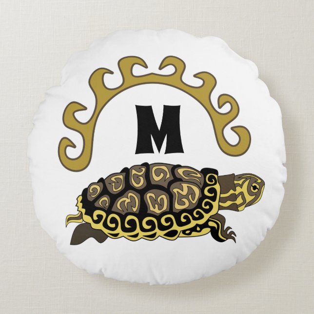 Colourful Cumberland Slider Turtle Monogram Round Cushion (Front)
