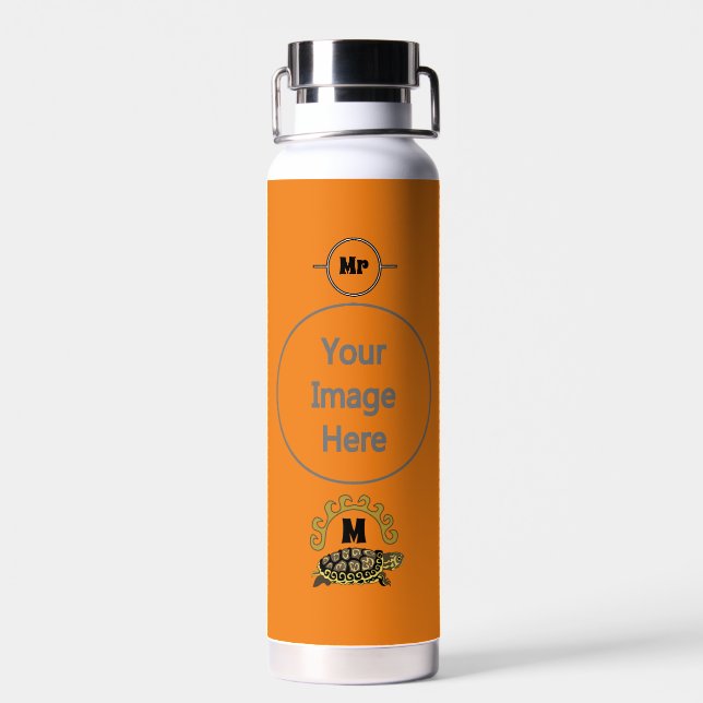 Colourful Cumberland Slider Turtle Monogram Water Bottle (Back)