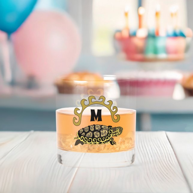 Colourful Cumberland Slider Turtle Monogram Whiskey Glass (Insitu (Baby Shower))