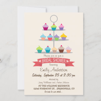 Colourful Cupcake Tree Bridal Shower Invitation