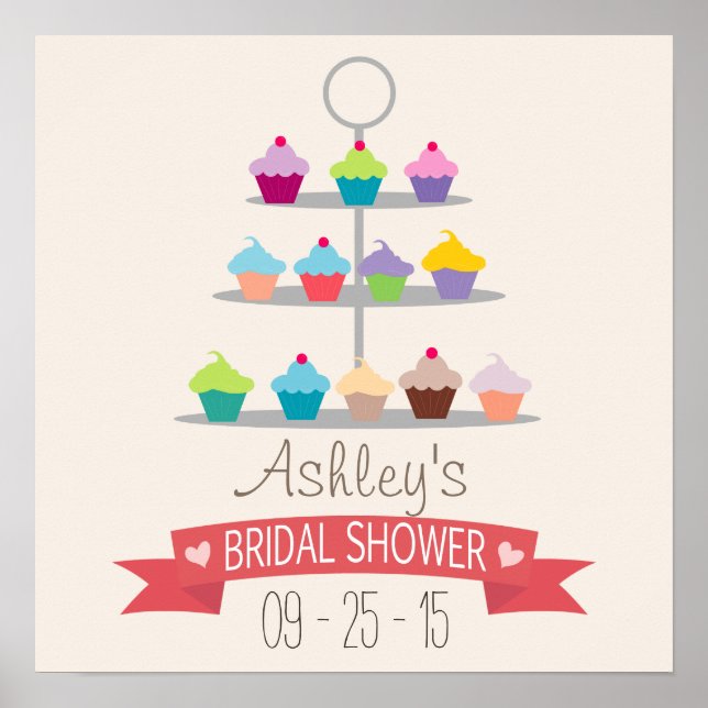 Colourful Cupcake Tree Bridal Shower Poster (Front)