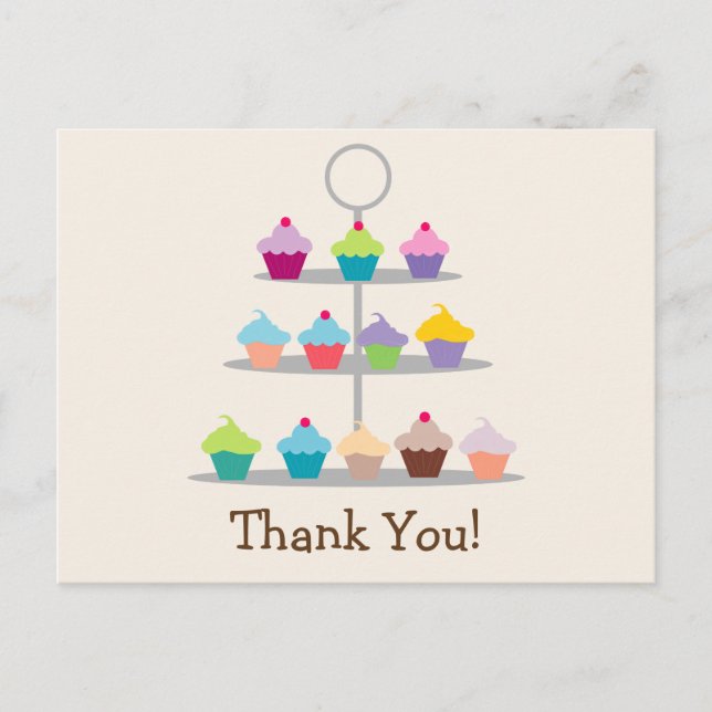Colourful Cupcake Tree Thank You Postcard (Front)