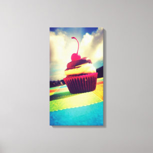 Colourful Cupcake with Cherry on Top Canvas Print