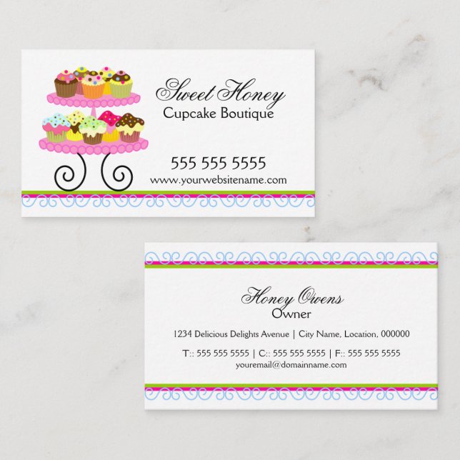 Colourful Cupcakes Bakery Business Cards (Front/Back)