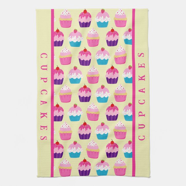 Colourful Cupcakes Pattern, Sweet Treats  Tea Towel (Vertical)