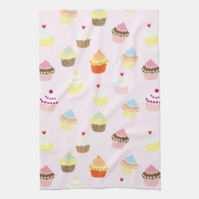 Colourful Cupcakes Pattern Tea Towel (Vertical)