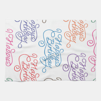 Colourful Cursive Happy Birthday Pattern Tea Towel