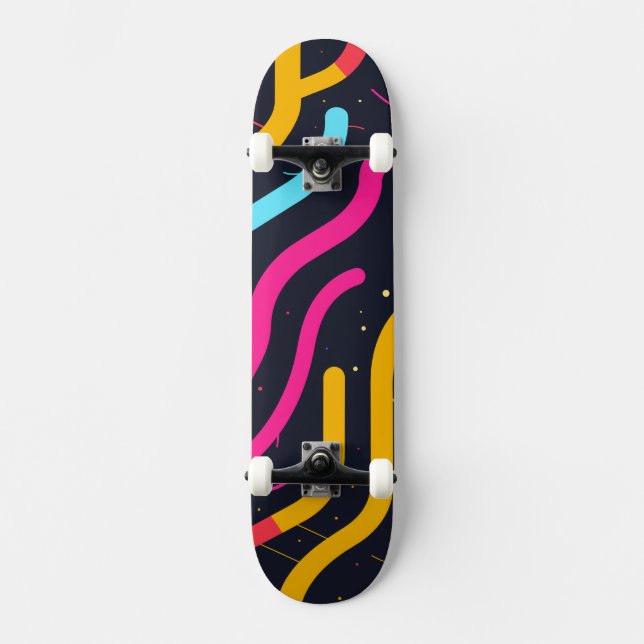 Colourful curved forms on black skateboard (Front)
