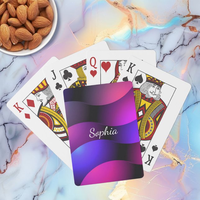 Colourful Curved Shapes, White Script Name Playing Cards (Creator Uploaded)