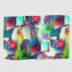 Colourful curved squares and circles with metallic golf towel
