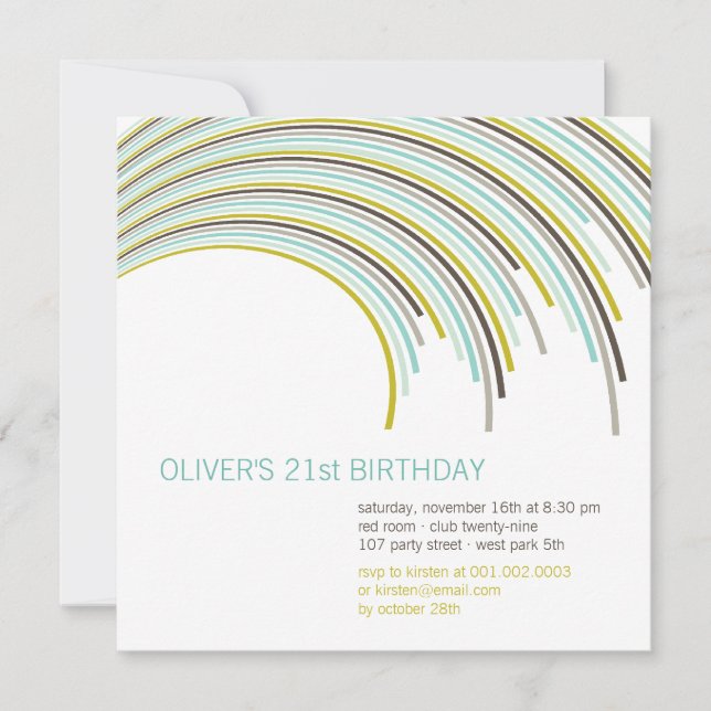 Colourful Curved Stripes Modern 21st Birthday Part Invitation (Front)