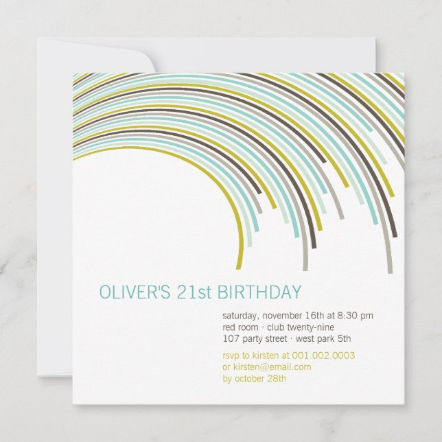 Colourful Curved Stripes Modern 21st Birthday Part Invitation (Front)