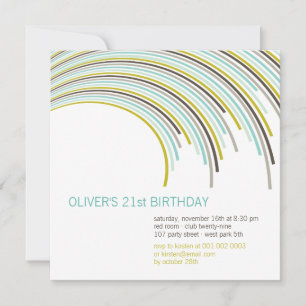 Colourful Curved Stripes Modern 21st Birthday Part Invitation