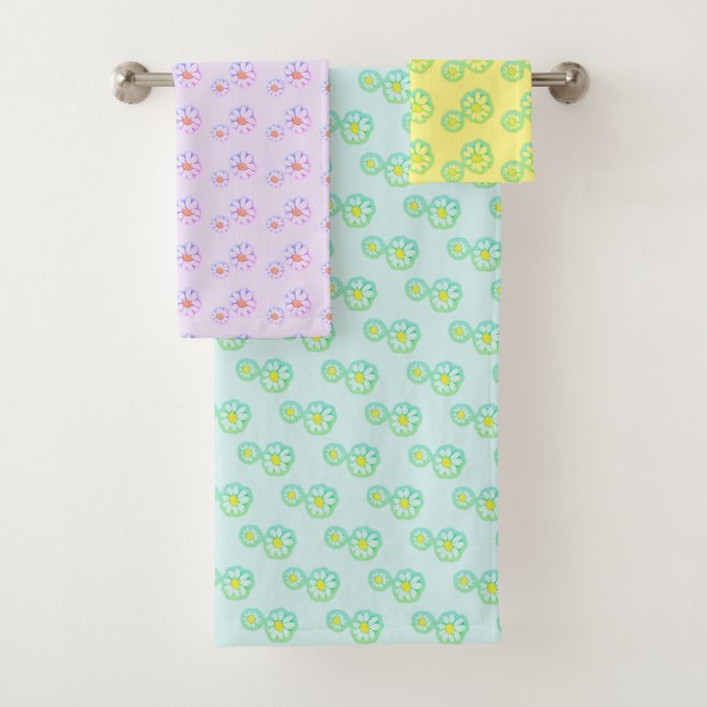 Colourful Custom FIltered Daisies Bath Towel Set (Insitu)