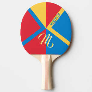 Colourful Custom Monogram Name Geometric Ping Pong Paddle