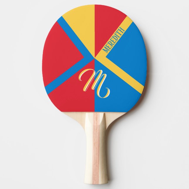Colourful Custom Monogram Name Geometric     Ping Pong Paddle (Front)