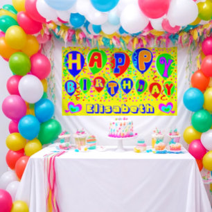 Colourful custom name happy birthday banner