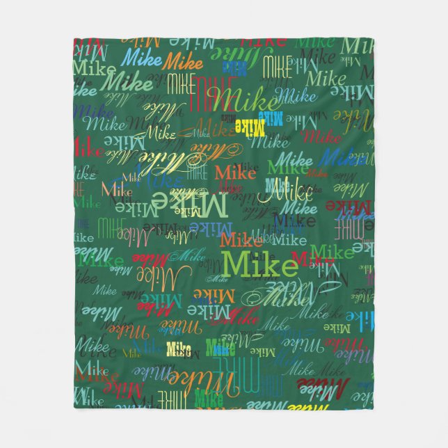 Colourful Custom Names on Dark-Green Fleece Blanket (Front)