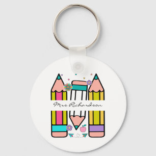 Colourful custom pencil teacher  key ring