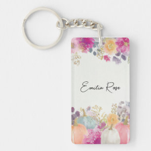colourful Custom Pumpkin and Flowers Design Key Ring