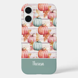 colourful Custom Pumpkin and Leaves pattern iPhone 16 Case