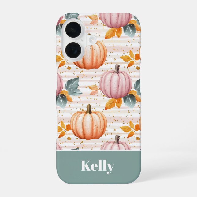 colourful Custom Pumpkin and Leaves pattern  iPhone 16 Case (Back)