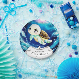 Colourful Custom Sea Turtle Baby Shower Paper Plate